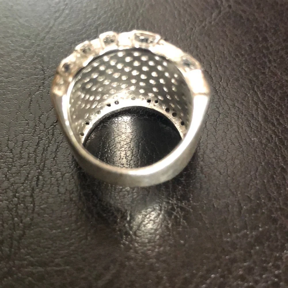 Sterling Silver Zebra CZ Ring 925 Black White Rhinestone Wide Band Sz 7 (approx)